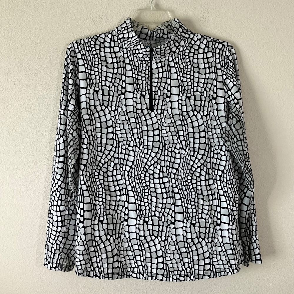 IBKUL Top XXL Quarter Zip Mesh Sleeve UPF 50 Geo Print Golf Active Resort